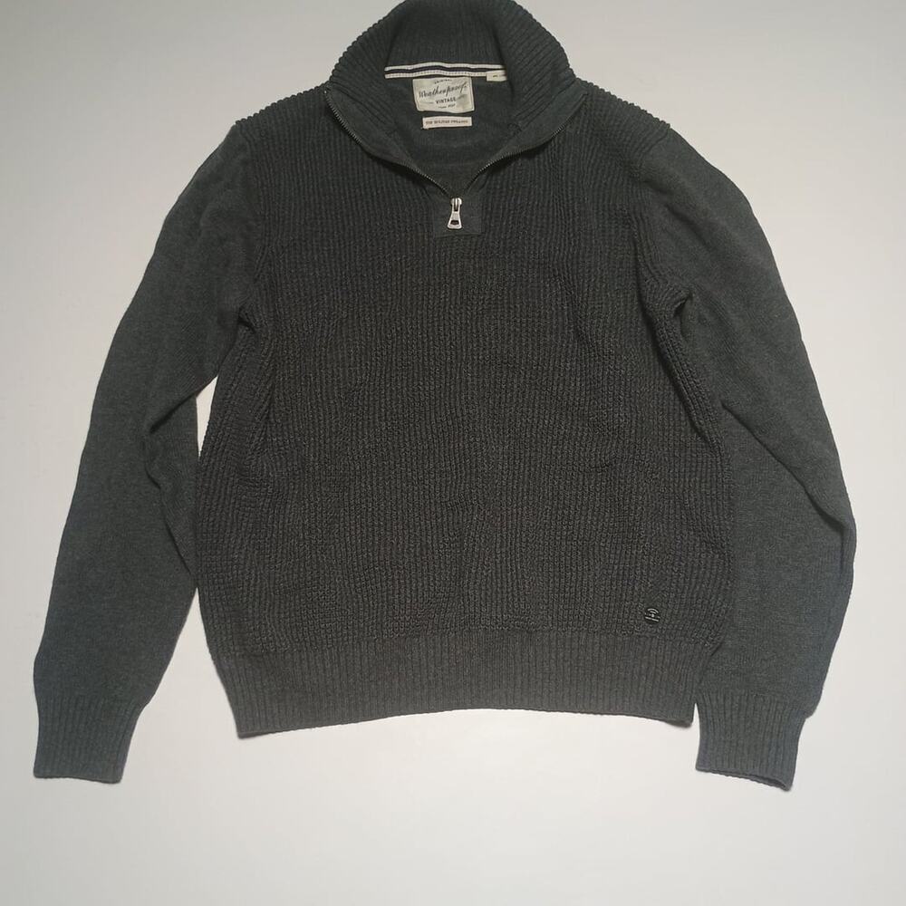 Weatherproof Vintage Men's Gray Waffle Knit Quarter Zip Sweater, Size L